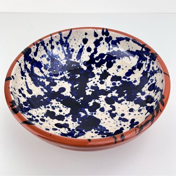 Contemporary LARGE SALAD/PASTA/SERVING BOWL 10” BLUE SPLATTER - Picture 1 of 8